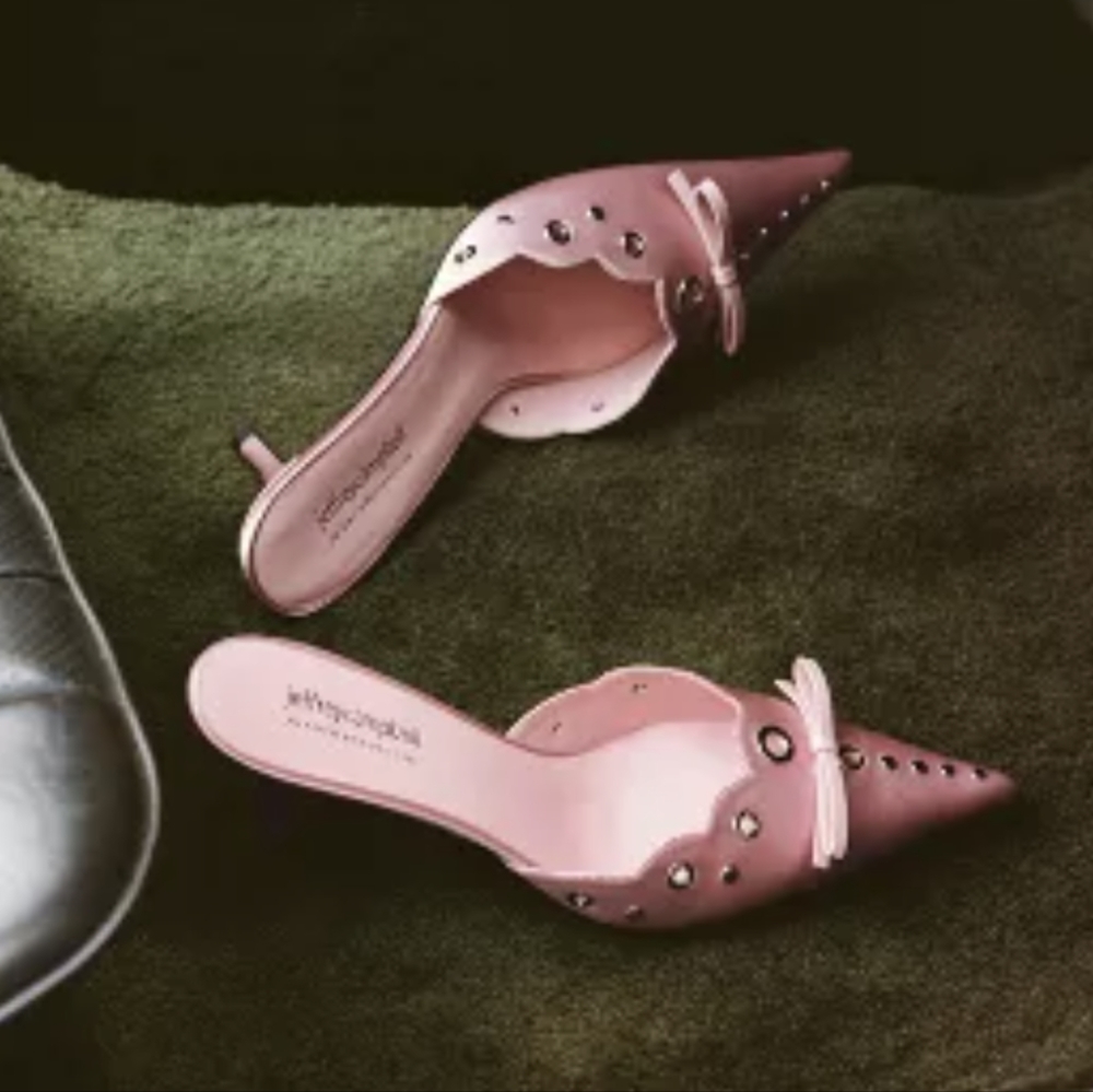 JEFFREY CAMPBELL FOR ANTHROPOLOGIE Gratis Heels in Pink Satin